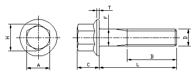 Esquema del tornillo hexagonal con valona DIN 6921