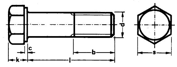 Esquema del tornillo DIN 960 de rosca fina parcial